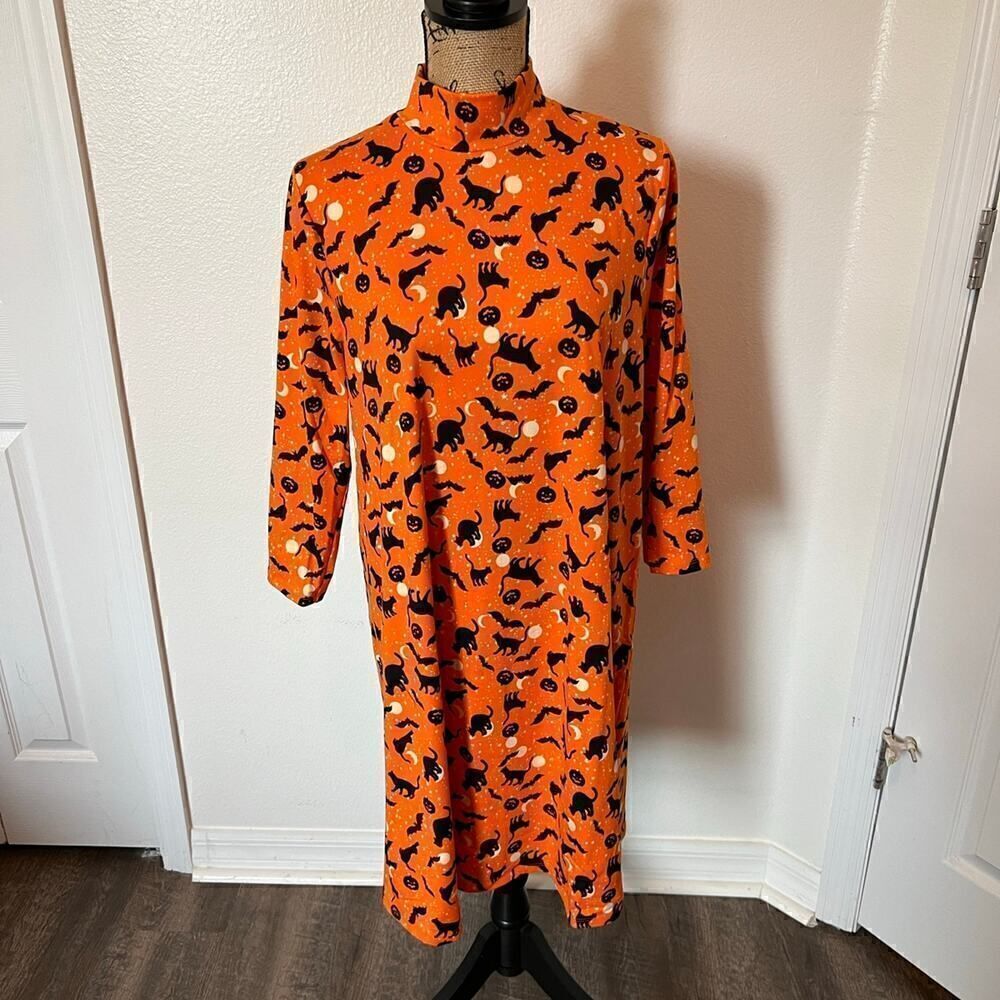 Celebrate Together‎ Print Brushed 3/4 Sleeve Mock Neck Swing Dress-Size Medium